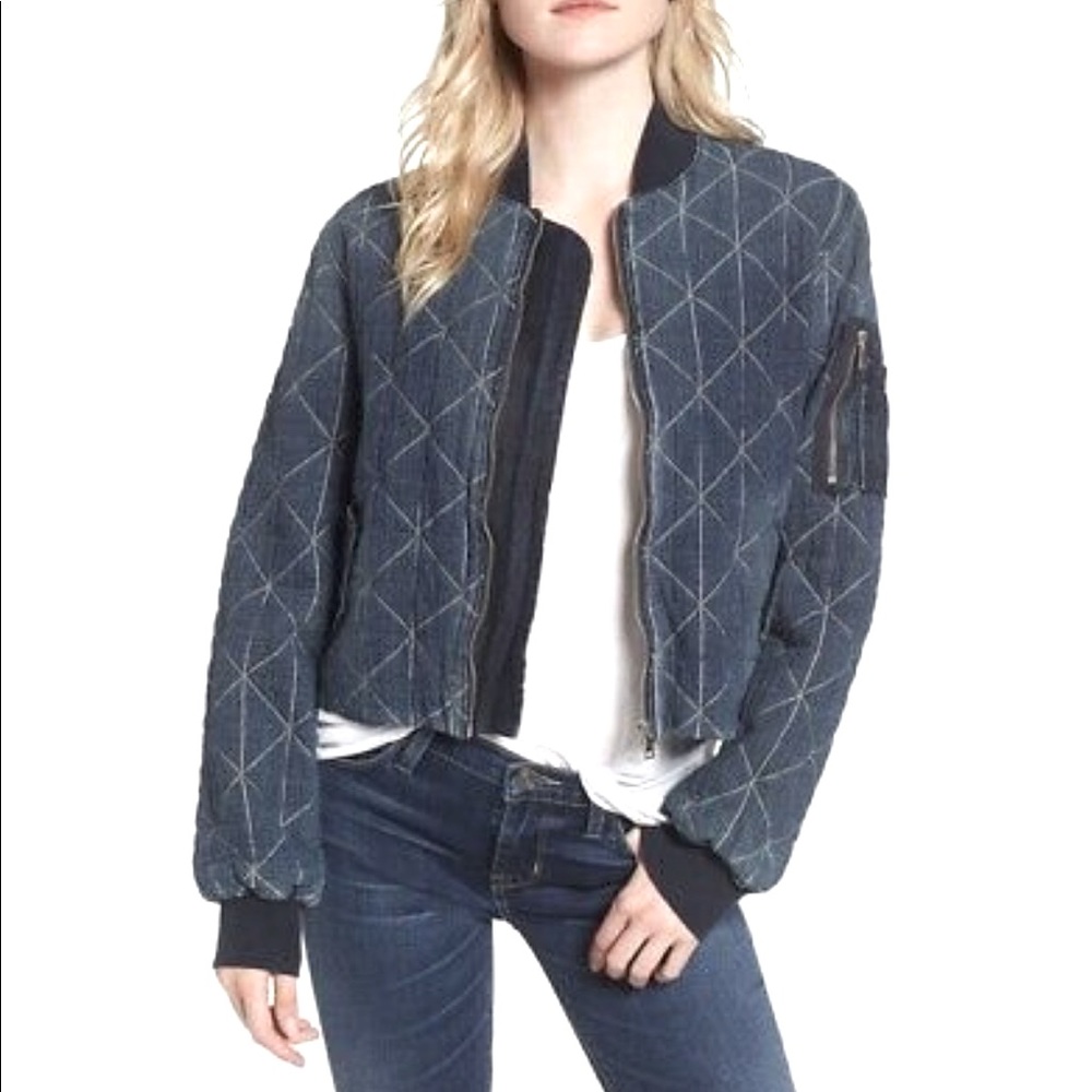 NWT HUDSON CROPPED QUILTED DENIM BOMBER JACKET S